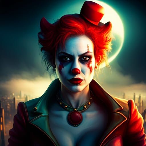 Sinister Female Clown in Dystopian Circus Portrait