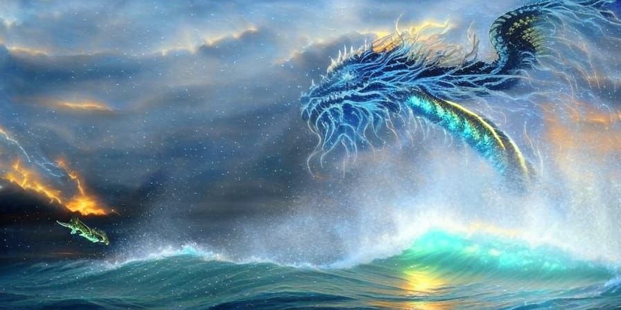 Bioluminescent Dragon Soaring Through Stormy Skies