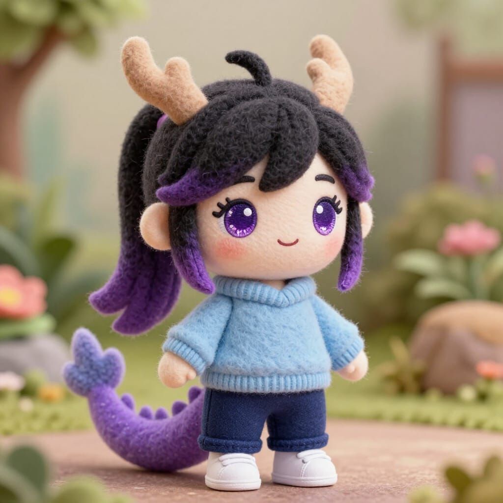 Cute Anime Dragon Girl Plushie Doll in Garden