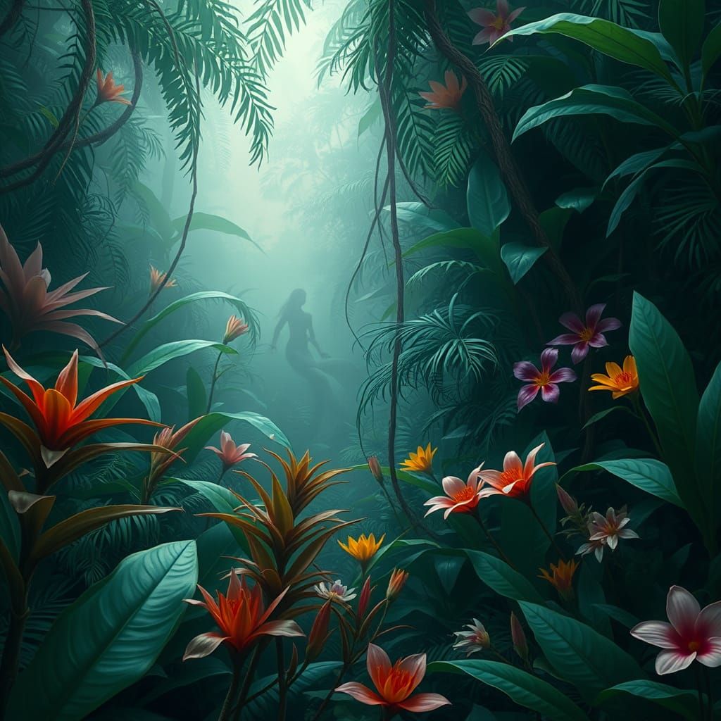 Enchanted Rainforest with Hidden Mermaid