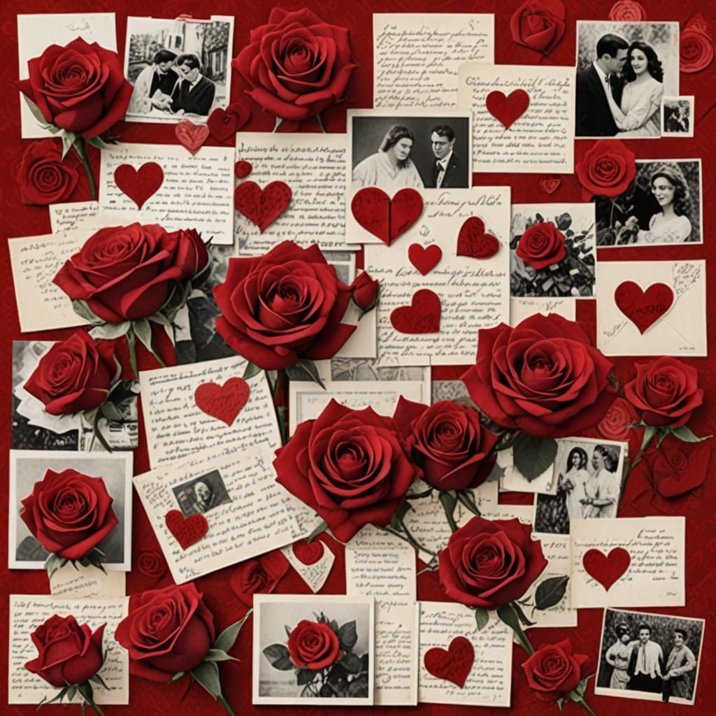 Romantic Love in Red Monochromatic Collage