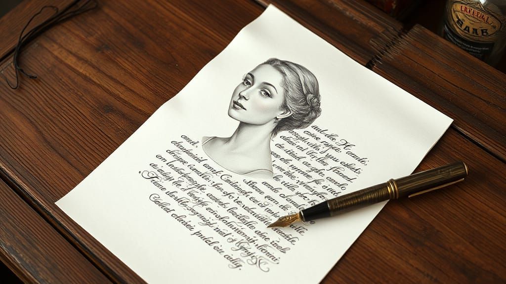 Renaissance-Inspired Lady in Elegant Calligraphy