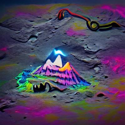 Neon Mountains on the Moon: Surreal Landscape
