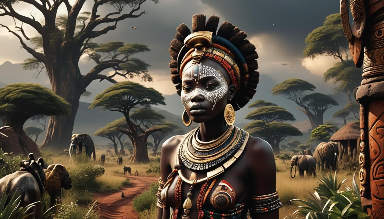 African Art Collection in Hyperrealistic Digital Matte Paint...