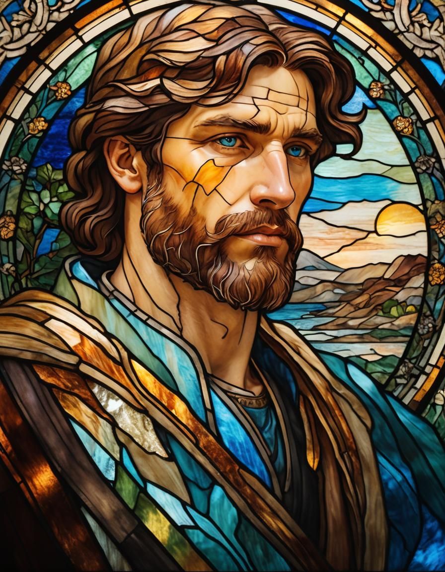 Art Nouveau Stained Glass Portrait of a Warrior