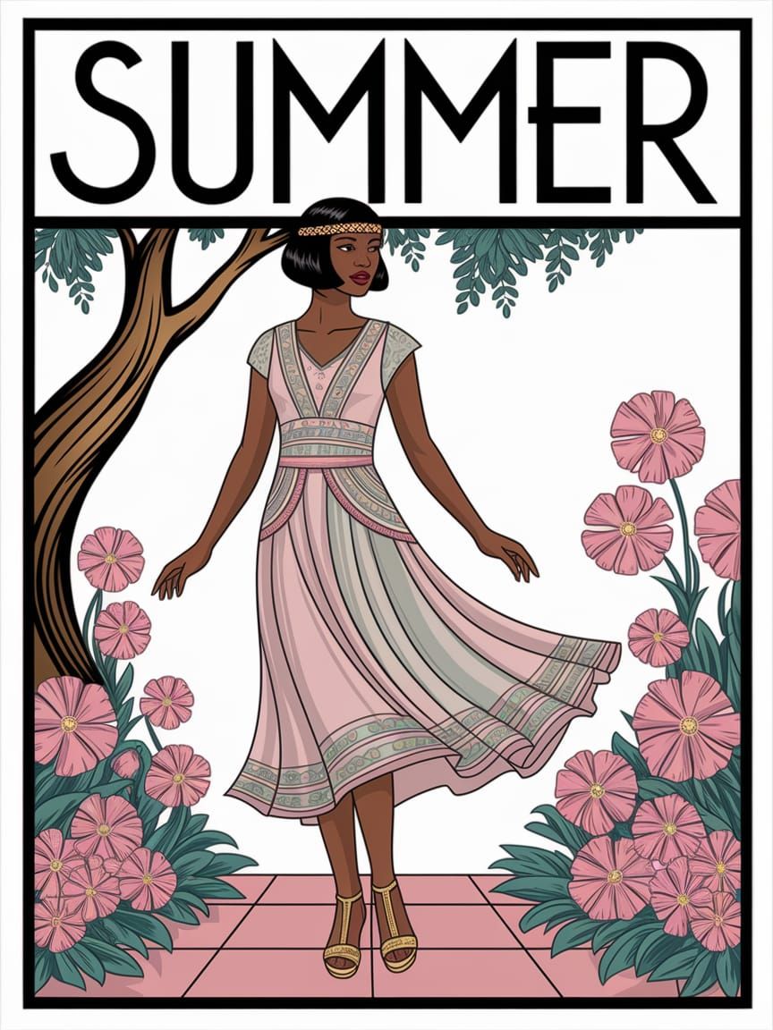 Art Deco Woman with Summer Flowers