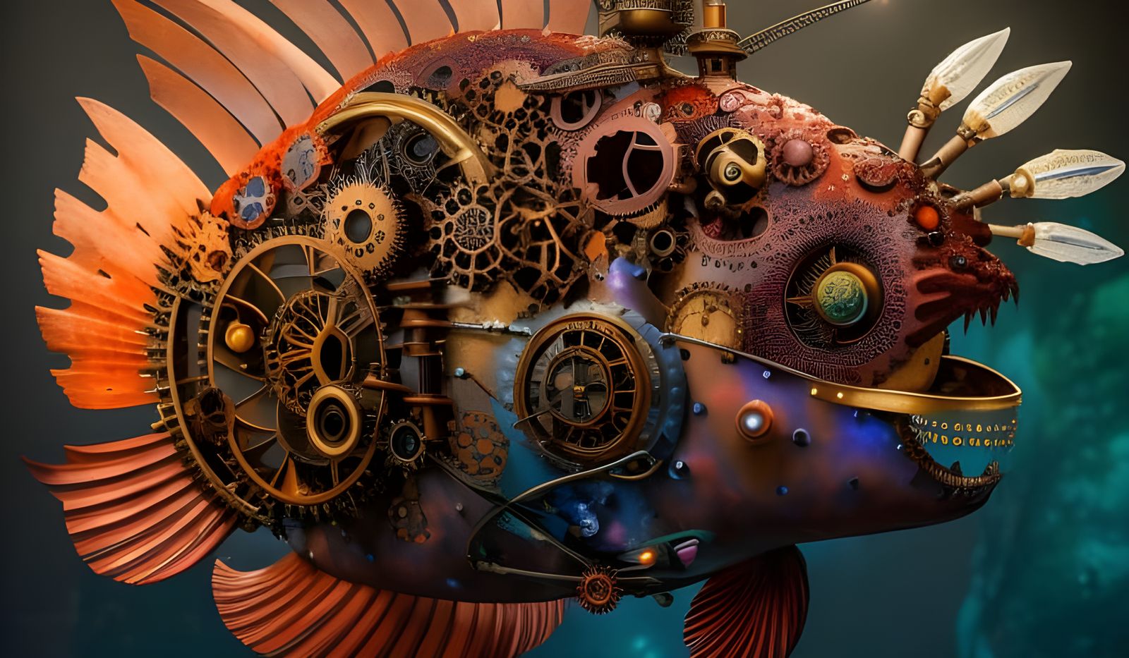 Steampunk Moonfish Engine in Coral Reef