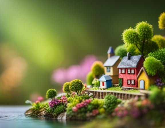 Macro Image of Tiny Village in Ghibli Style