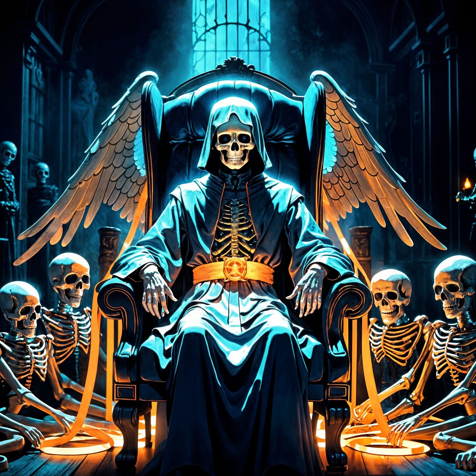 Angel of Death in Surreal Dark Academia Style