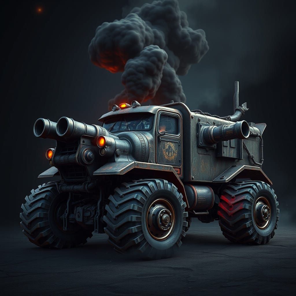 Fantastical Monster Truck with Cannons and Shields