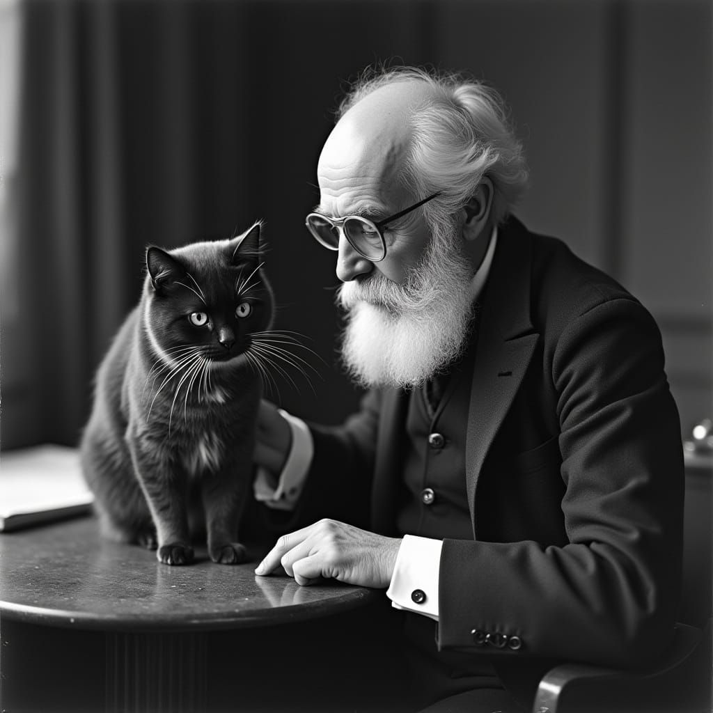 Freud Analyzing a Cat, Black and White