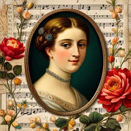 Renaissance Lady Collage in Antique Frame