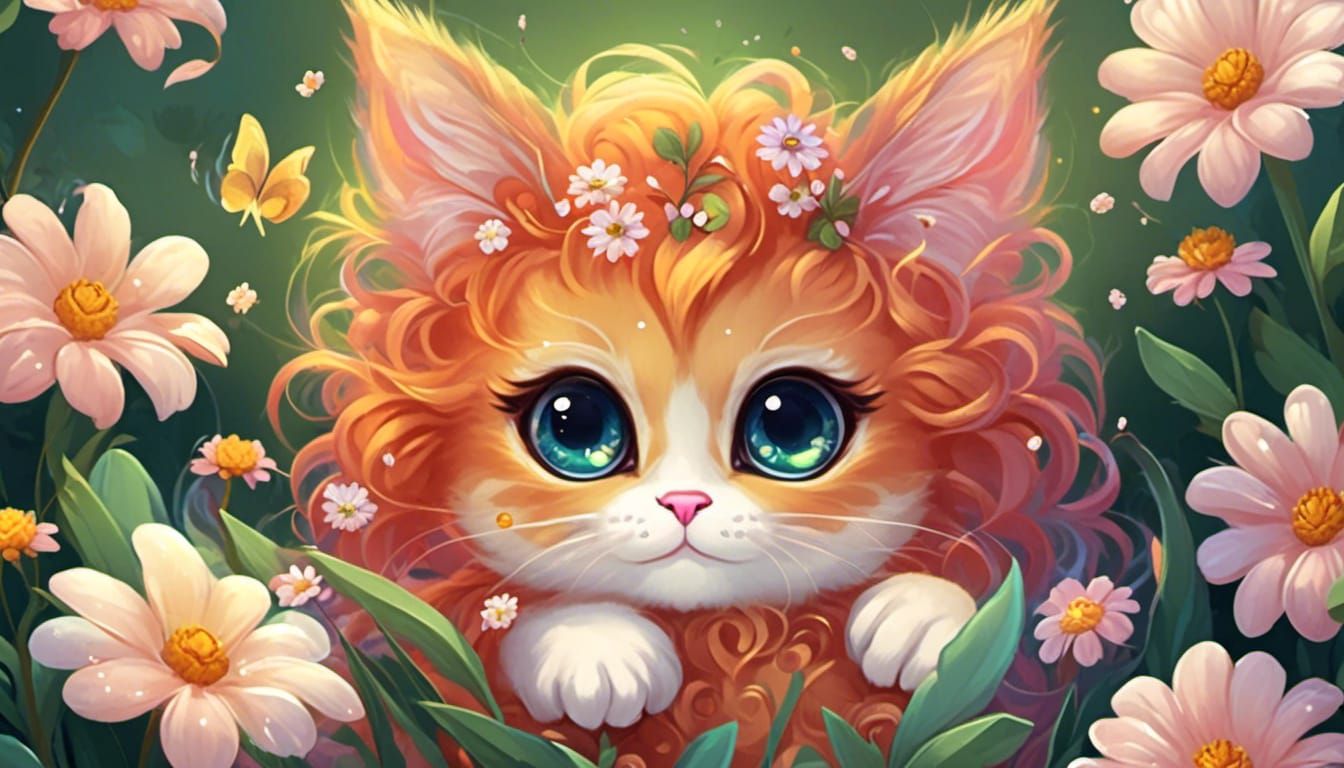 <lora:Pearls and nacre 2:1.0>  Cute fluffy Chibi Cats big ey...