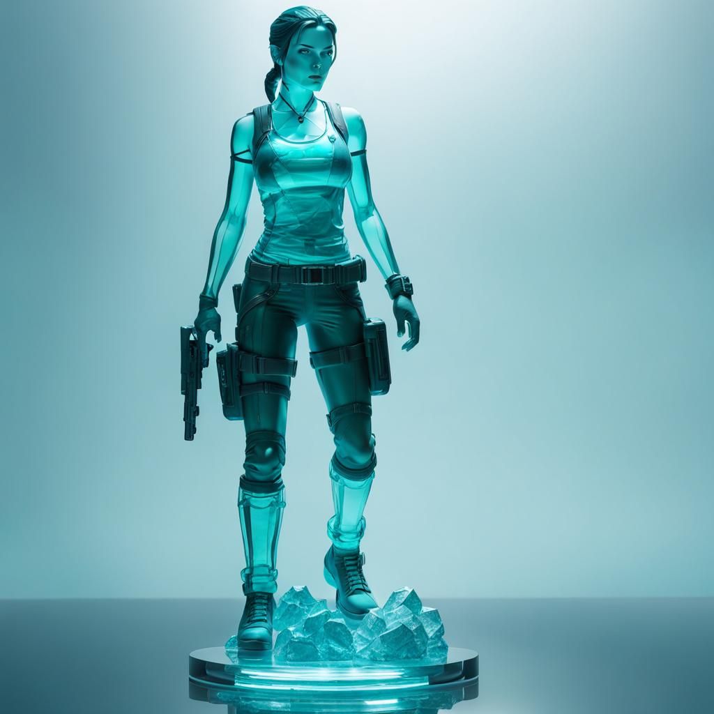 Lara Croft Glass Figurine in Light Blue and Teal