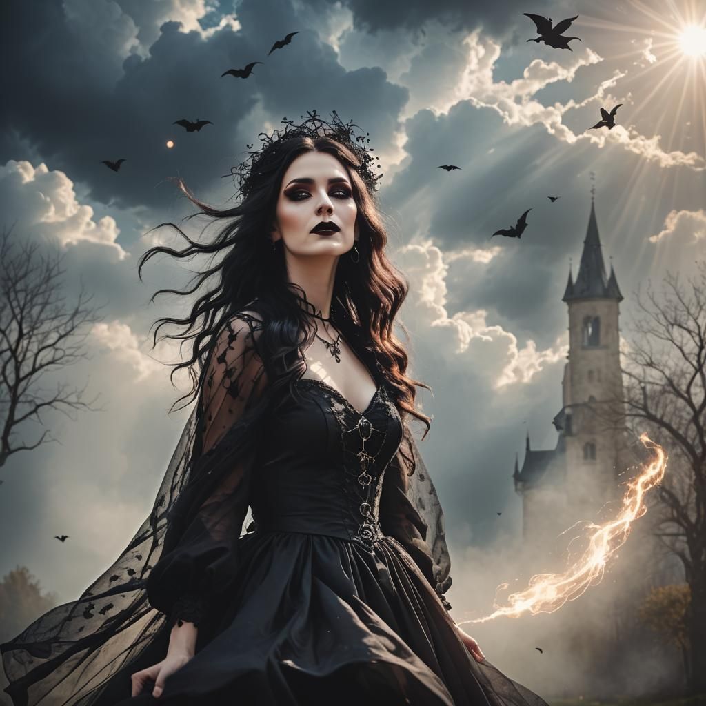 Gothic Witch Casting Spells in Divine Light