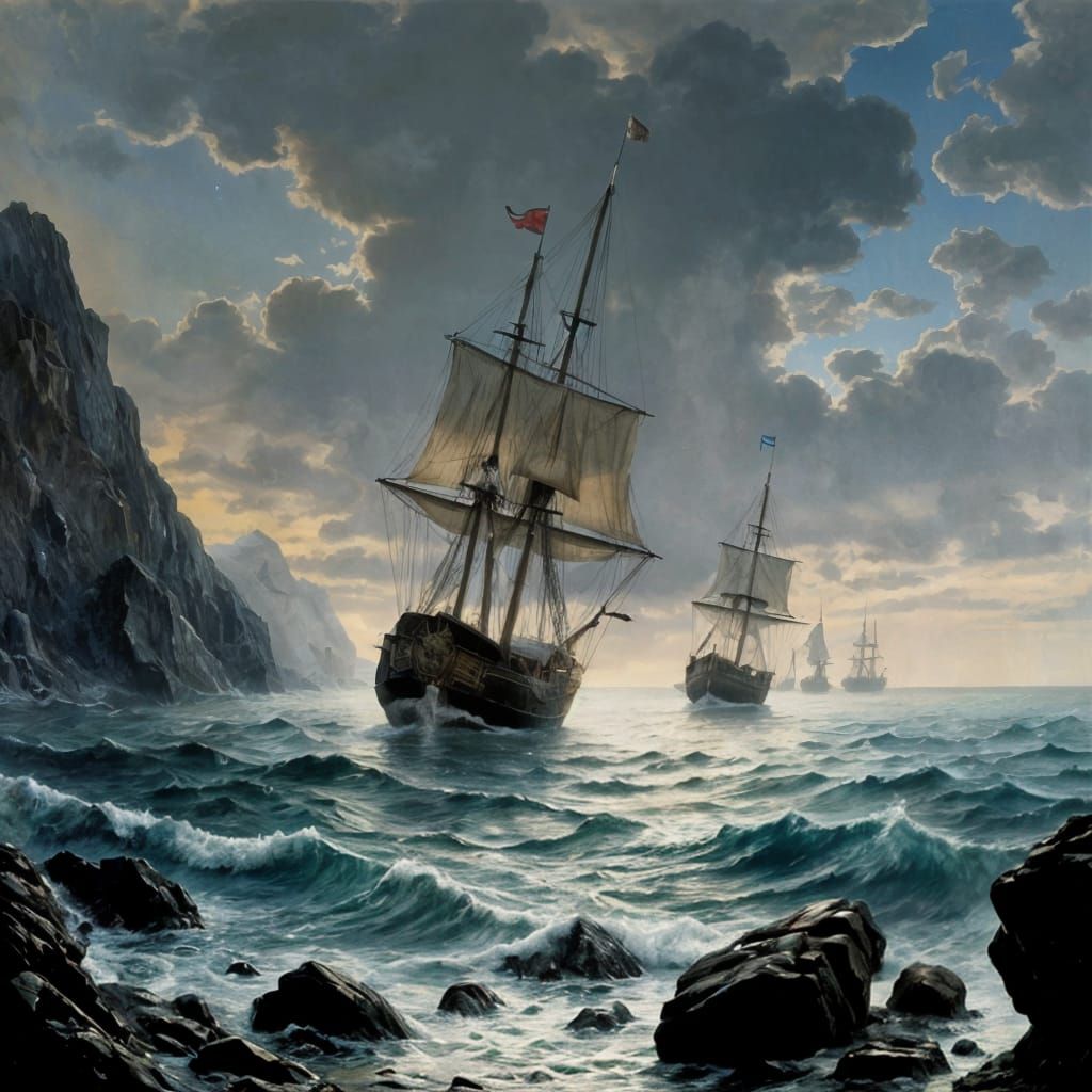 Dramatic Watercolor Seascape of Shipwreck at Night