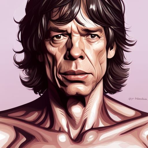 Mick Jagger Portrait in Hyperdetailed Splash Art Style