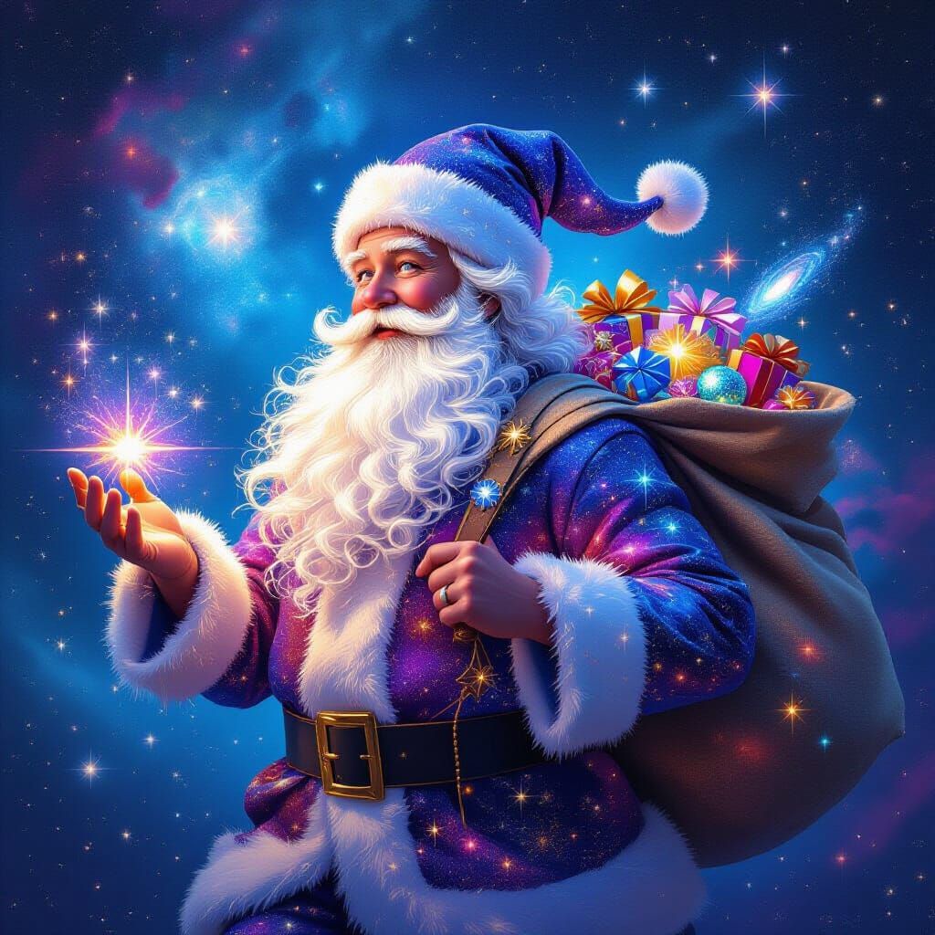 Astral Santa Cosmic Journey Through Nebula