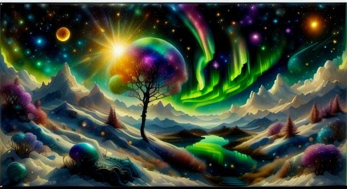 Midnight Aurora Borealis in Ethereal Stained Glass