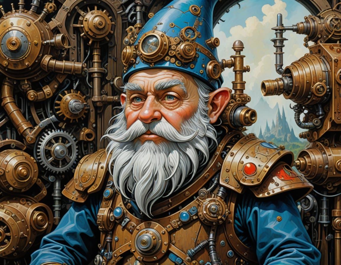 Steampunk Gnome with Exoskeleton in Acrylic Paint Style