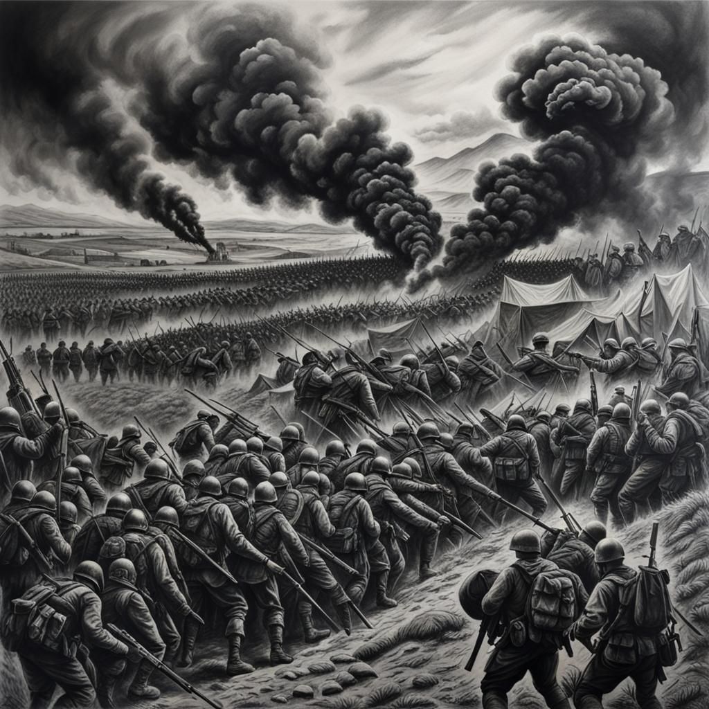 Battle for Kosovo: Detailed Charcoal Drawing