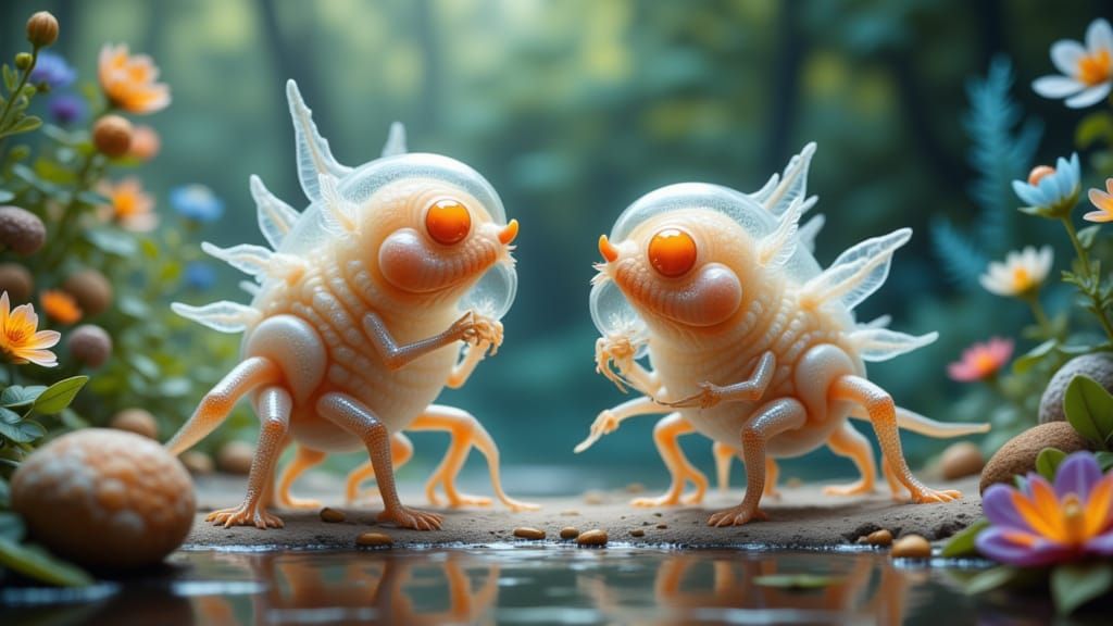 Surreal Tardigrades in Vibrant, Glowing Ecosystem