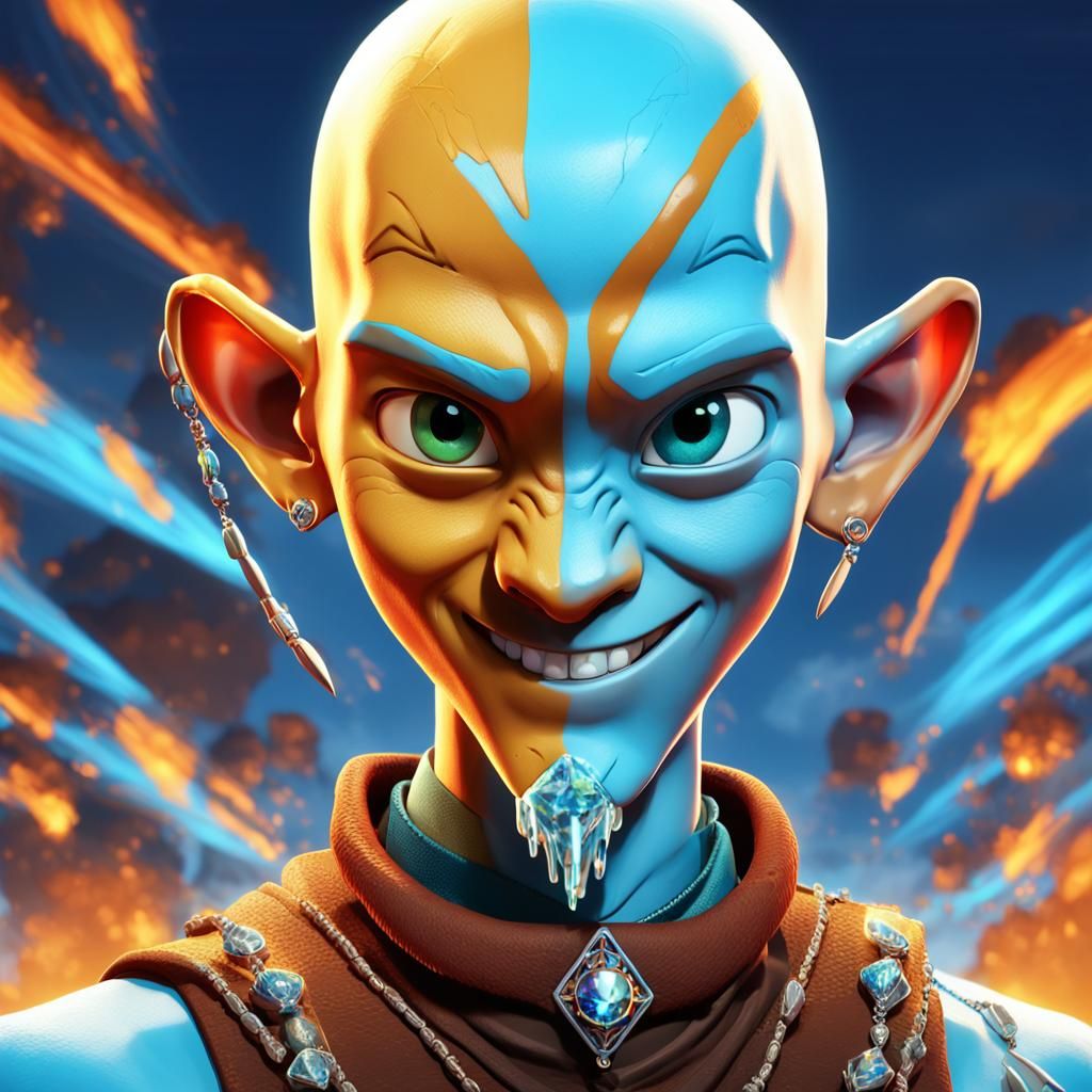 Aang Draped in Diamonds: 3D Avatar Concept Art