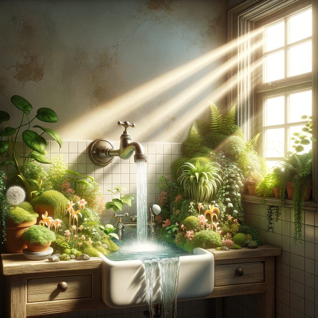 Miniature Jungle Waterfall in Whimsical Kitchen