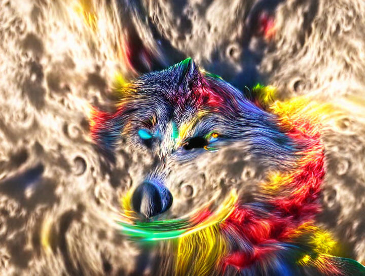 3D Wolf Howling at Moonlit Wave