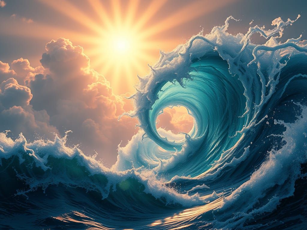 Tidal Fury: An Epic Stormy Seascape in Whimsical Fantasy Sty...