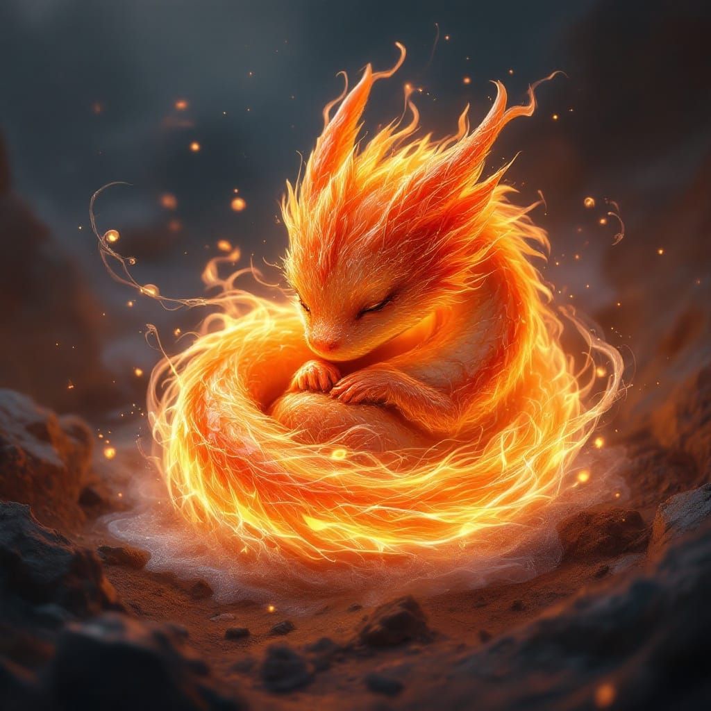 Baby Flame Dragon in Fantasy Concept Art Style