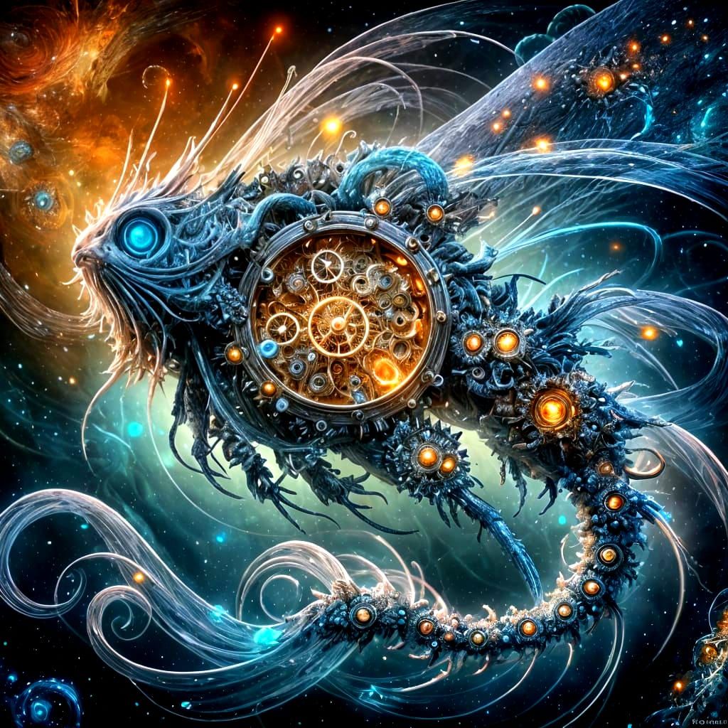 Glowing Clockwork Mermaid of the Iridescent Abyss