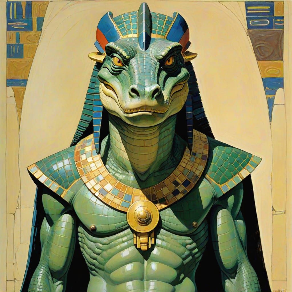 Egyptian Crocodile God in a Dreamlike Artistic Fusion