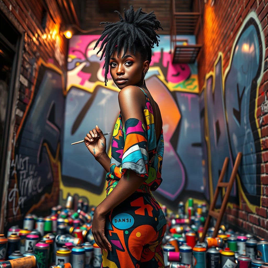 African Woman Creates Street Art Mural in Urban Alley