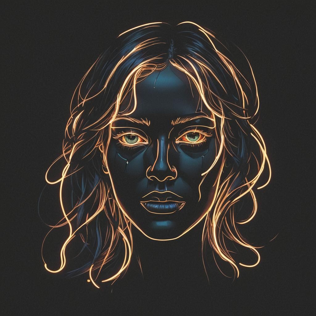 Neon Face Emerges from the Darkness