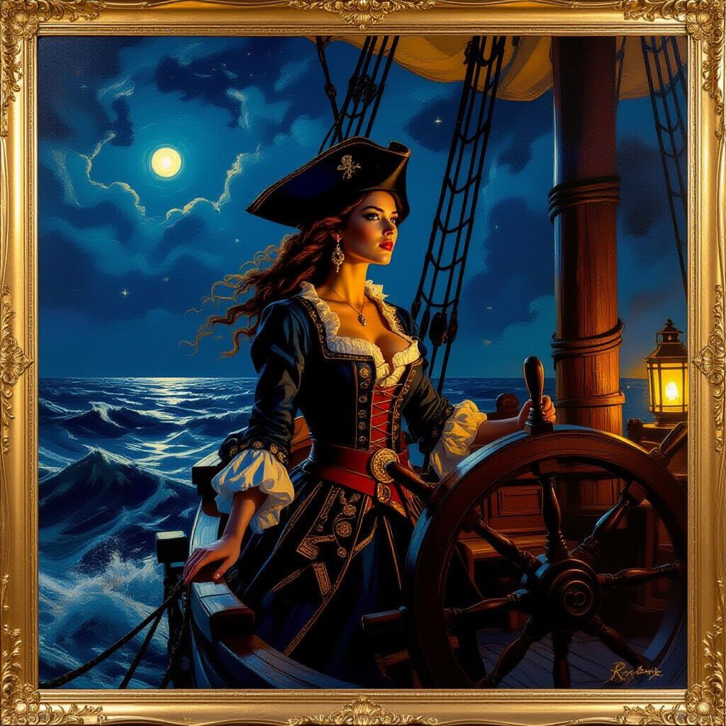 Regal Pirate Queen at Sea in Baroque Style