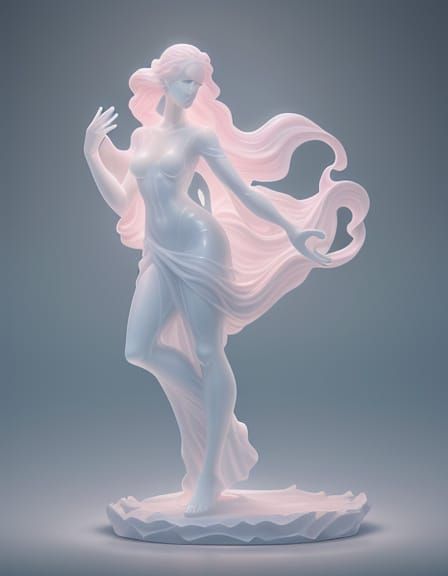 Rose Quartz Statue with Glowing Inner Waves