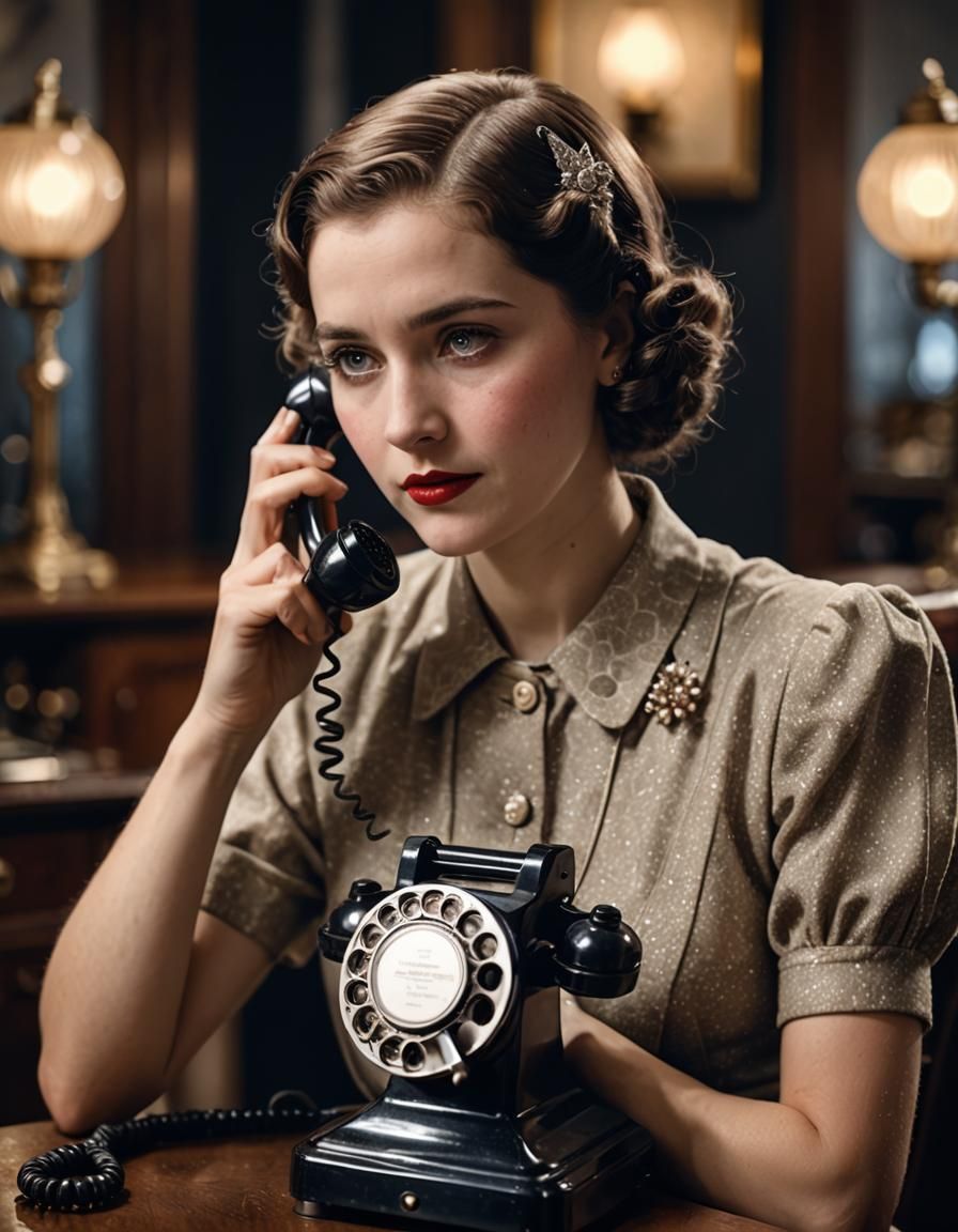 Girl in 1930s Fashion Speaking on Telephone