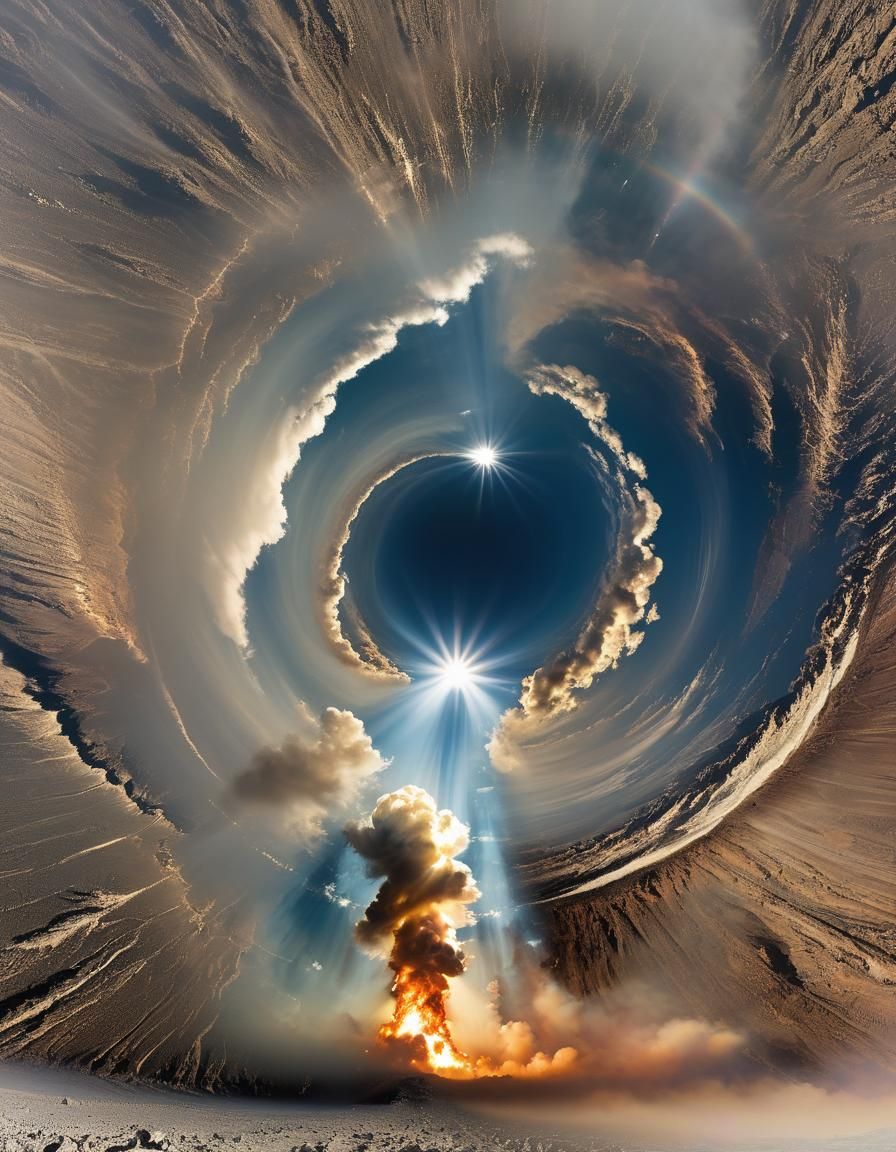 Surreal Ear-Eye Composition with Atmospheric Horizon