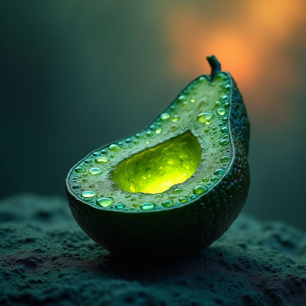 Glowing Avocado Relic on Fantasy Landscape