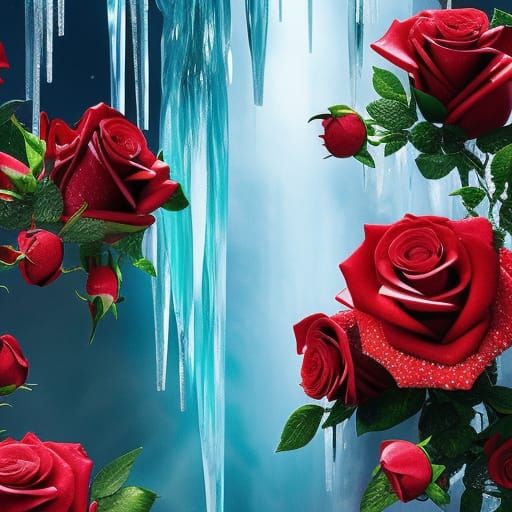 Icy Red Roses Portrait: Digital Illustration