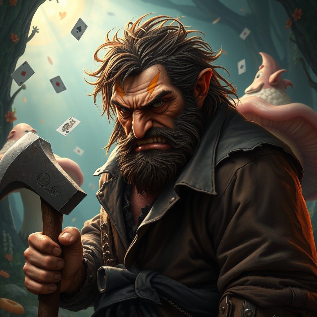 Rugged Figure in Wonderland with Ax
