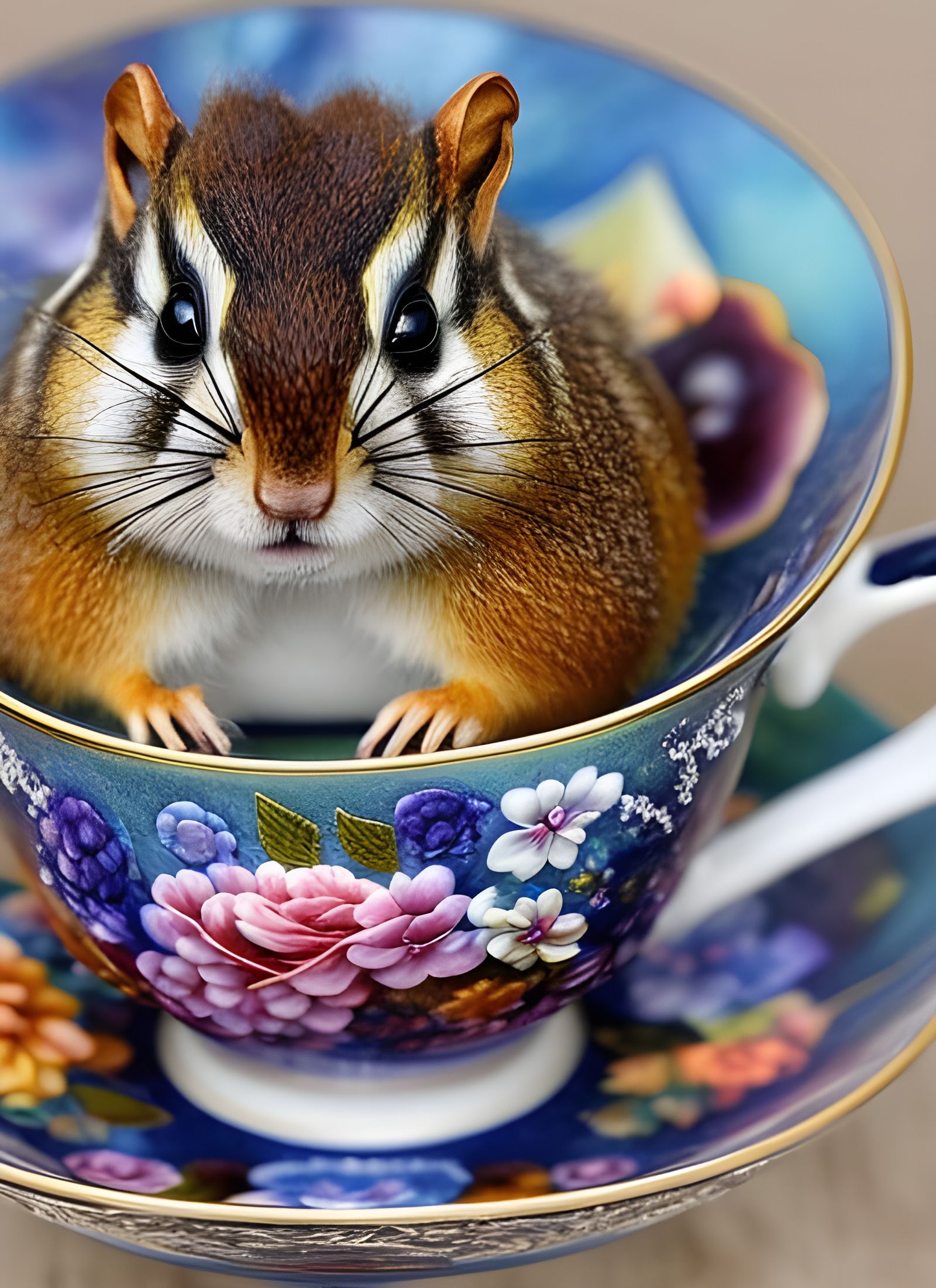 Chipmunk in Teacup Postage Stamp: Detailed Photography
