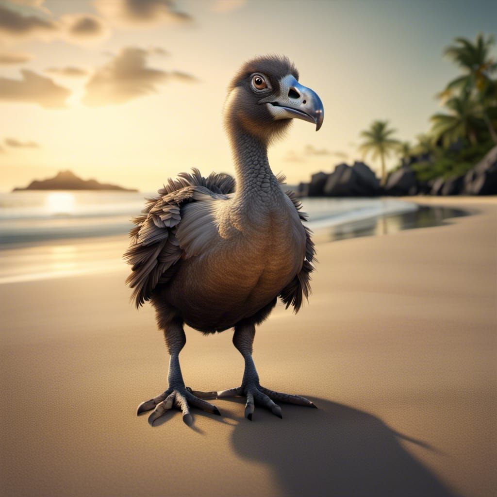Photorealistic Dodo Bird on Tropical Beach