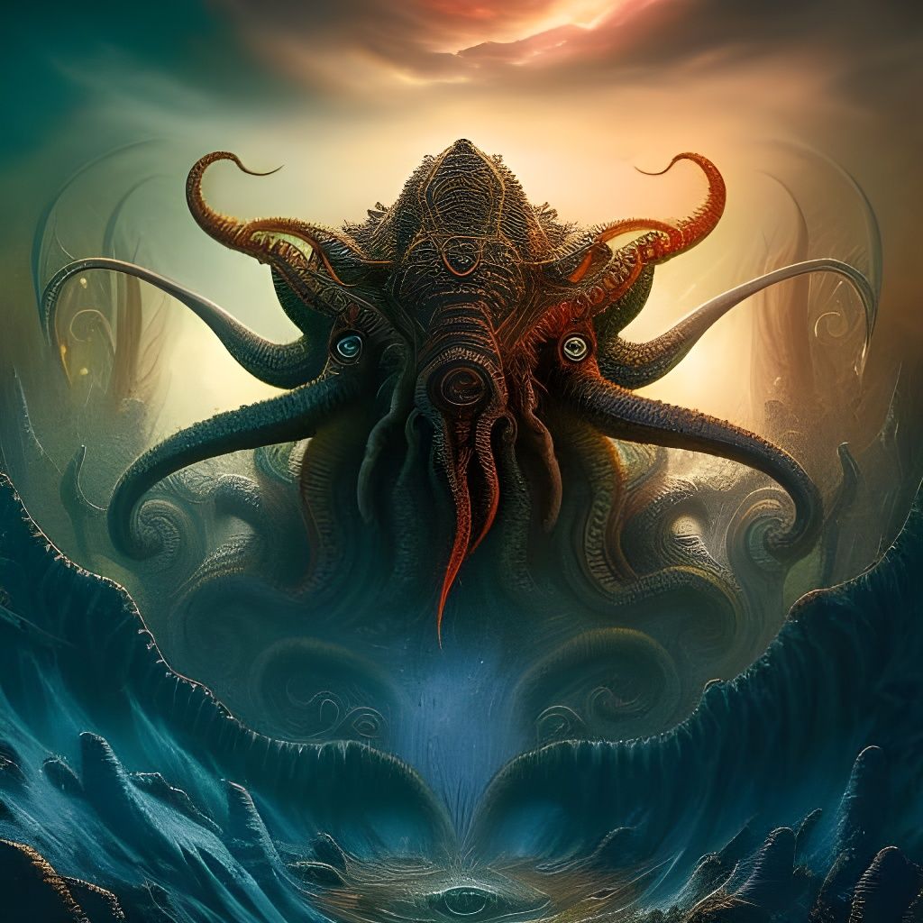 Epic Cthulhu Emerges from Water: Horror Concept Art