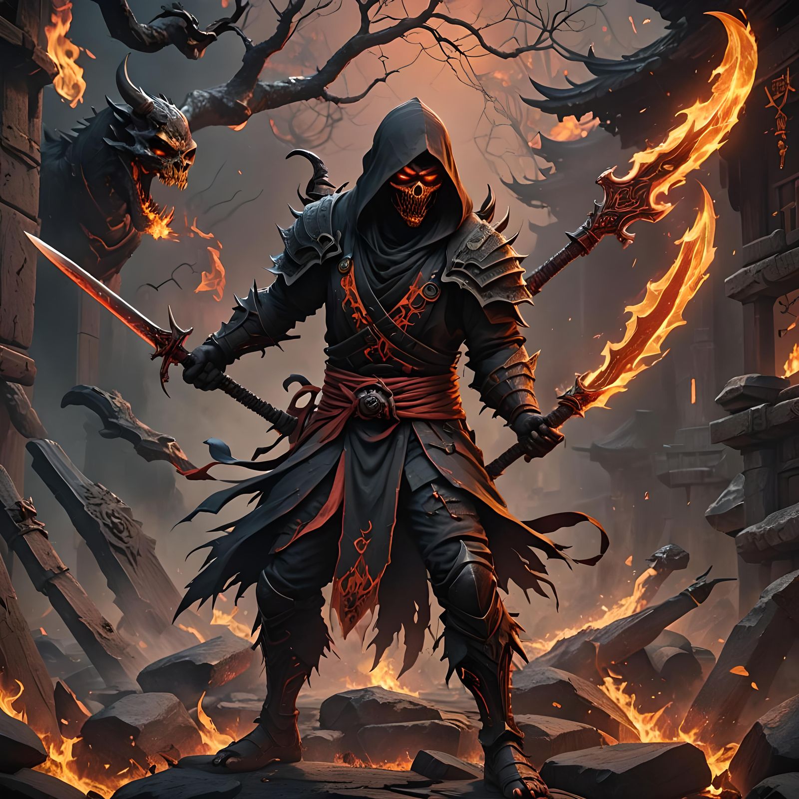 Fire Demon Reaper Ninja with Dark Blade