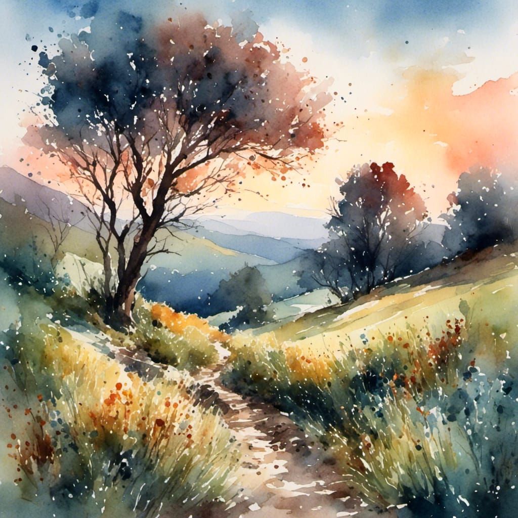 Watercolour Evening Landscape Painting