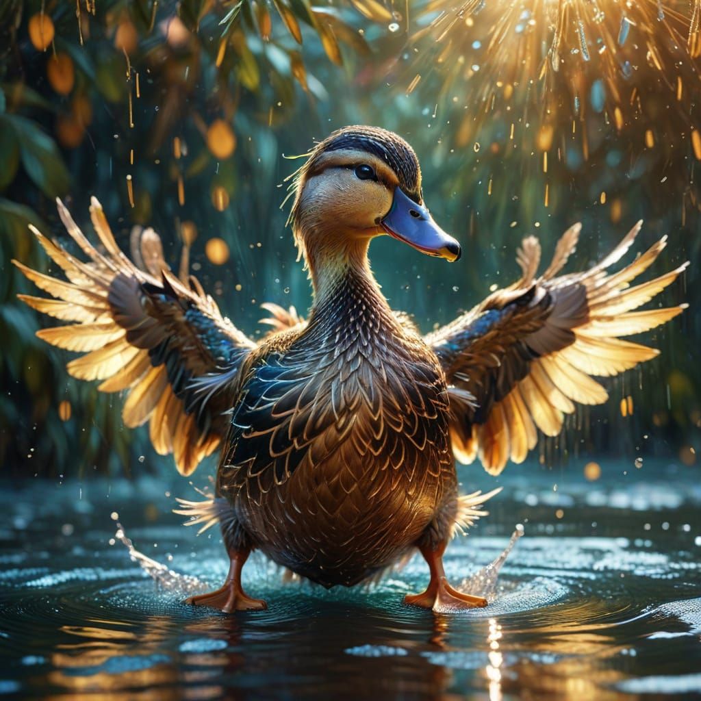 A darling dancing dazzling duck