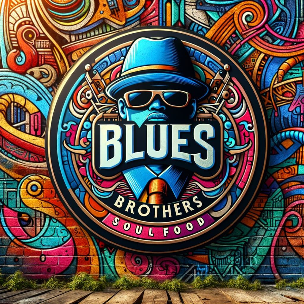 Vibrant Graffiti Art Featuring Blues Brothers Emblem