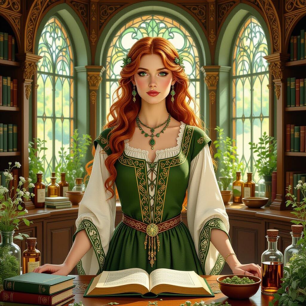 Goddess Airmid Portrait in Art Nouveau Style